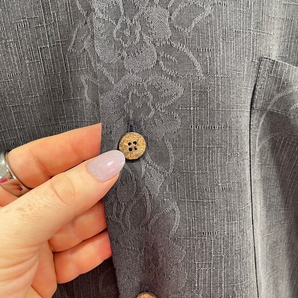 Tommy Bahama Shirt XL Charcoal Gray Silk Floral Camp Button Down Short Sleeve - Picture 10 of 13